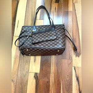 Brown Checkered Purse and Pouch